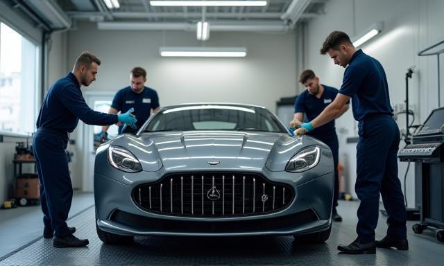 Équipe Prestige Auto Care Lyon au travail sur un véhicule